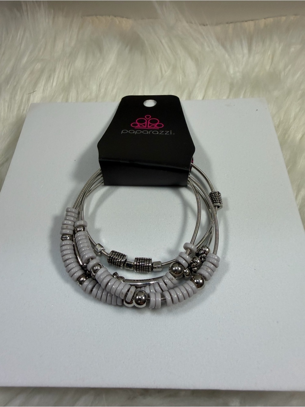 paparazzi Silver-Tone & Light Gray Beaded Multi-Strand Bracelet
